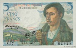 5 Francs BERGER Numéro radar FRANCIA 1943 F.05.01 AU