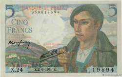 5 Francs BERGER FRANCE 1943 F.05.01 UNC-