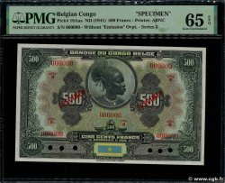 500 Francs Spécimen BELGIAN CONGO 1941 P.18Aas UNC