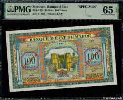 100 Francs Spécimen MAROC 1944 P.27s NEUF