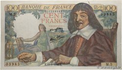 100 Francs DESCARTES FRANCE 1942 F.27.01 TTB