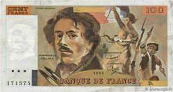 100 Francs DELACROIX modifié Fauté FRANCE 1984 F.69.08b TB+