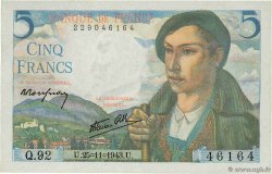 5 Francs BERGER Numéro radar FRANCE 1943 F.05.04 NEUF
