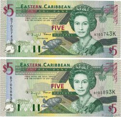 5 Dollars Lot CARIBBEAN 1994 P.31k UNC-