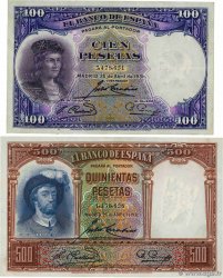 100 et 500 Pesetas Lot ESPAGNE 1931 P.083 et P.084 TTB à SUP