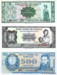 1, 5 et 500 Guaranies Lot PARAGUAY 1963 P.193a, P.195b et P.200b