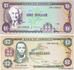 1 et 2 Dollars Lot JAMAICA 1989 P.68Ad et P.69c