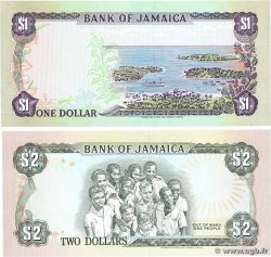 1 et 2 Dollars Lot JAMAÏQUE 1989 P.68Ad et P.69c NEUF