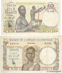 10 et 25 Francs Lot FRENCH WEST AFRICA 1954 P.37 et P.38