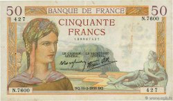 50 Francs CÉRÈS modifié FRANCE 1938 F.18.08 VF-