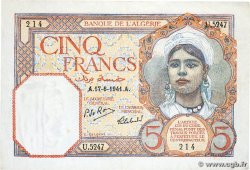 5 Francs ALGERIA 1941 P.077b VF