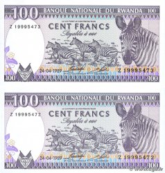 100 Francs Lot RWANDA 1989 P.19a UNC