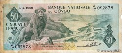 50 Francs REPúBLICA DEMOCRáTICA DEL CONGO 1962 P.005a BC