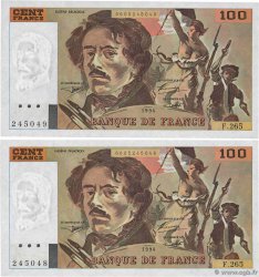 100 Francs DELACROIX 442-1 & 442-2 Consécutifs FRANCE 1994 F.69ter.01b
