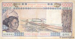 5000 Francs WEST AFRICAN STATES 1990 P.308Cn G