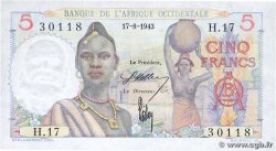 5 Francs FRENCH WEST AFRICA 1943 P.36 XF