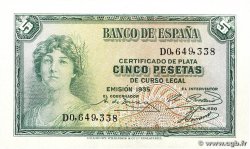 5 Pesetas SPAIN 1935 P.085a UNC