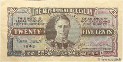 25 Cents CEYLON 1942 P.044a fSS