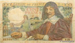 100 Francs DESCARTES FRANCE 1942 F.27.01