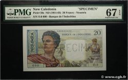 20 Francs Spécimen NOUVELLE CALÉDONIE 1958 P.50as UNC