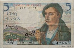 5 Francs BERGER FRANCE 1943 F.05.02