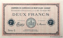 2 Francs Non émis FRANCE regionalism and miscellaneous Montluçon, Gannat 1917 JP.084.34var
