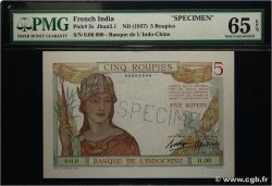 5 Roupies Spécimen INDE FRANÇAISE 1945 P.05s NEUF