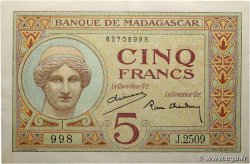 5 Francs MADAGASCAR 1937 P.035 AU+