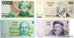 1, 5, 50 et 1000 Sheqalim Lot ISRAEL 1983 P.43, P.44, P.46a et P.49b AU+
