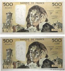500 Francs PASCAL Consécutifs FRANCE 1988 F.71.38