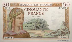 50 Francs CÉRÈS modifié FRANCE 1937 F.18.04 SUP+