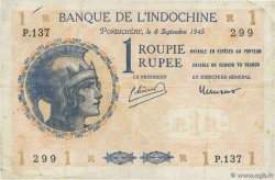 1 Rupee - 1 Roupie INDE FRANÇAISE 1945 P.04d TTB+