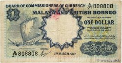 1 Dollar Numéro radar MALAISIE et BORNEO BRITANNIQUE 1959 P.08a B+