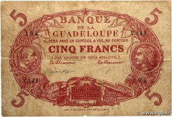 5 Francs Cabasson rouge GUADELOUPE 1934 P.07d VG