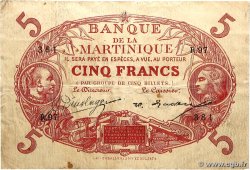 5 Francs Cabasson rouge MARTINIQUE 1922 P.06A TB