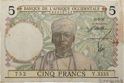 5 Francs FRENCH WEST AFRICA 1937 P.21 MBC