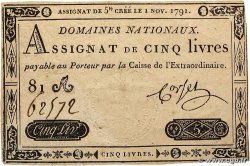 5 Livres FRANCE 1791 Ass.20a
