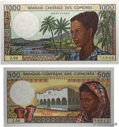 500 et 1000 Francs Lot COMORES 1994 P.10b1 et P.11b1 pr.NEUF