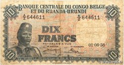 10 Francs BELGIAN CONGO 1958 P.30b
