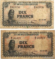10 Francs Lot BELGIAN CONGO 1959 P.30b
