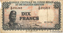 10 Francs BELGIAN CONGO 1958 P.30b