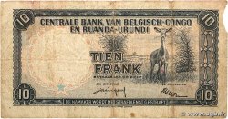 10 Francs BELGIAN CONGO 1958 P.30b VG