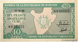 10 Francs BURUNDI 1989 P.33b
