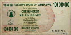 100 Millions Dollars ZIMBABWE 2008 P.58 VF