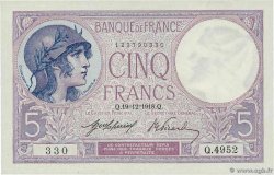 5 Francs FEMME CASQUÉE FRANCE 1918 F.03.02a