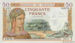 50 Francs CÉRÈS modifié FRANCE 1937 F.18.02