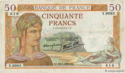 50 Francs CÉRÈS modifié FRANCE 1939 F.18.24