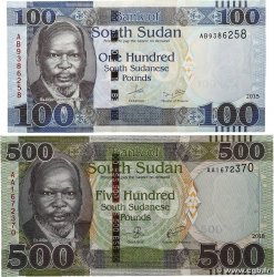 100 et 500 Pounds Lot SOUDAN DU SUD 2015 P.15a et P.16 NEUF