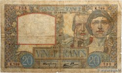 20 Francs TRAVAIL ET SCIENCE FRANCE 1940 F.12.05