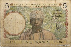 5 Francs FRENCH WEST AFRICA 1936 P.21 q.MB